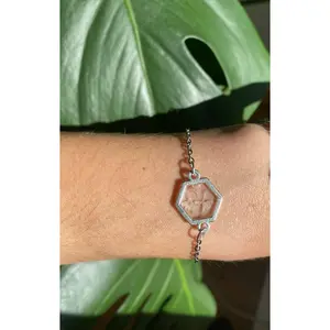 Light Pink Pressed Flower Bracelet (Silver Band)