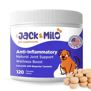 Jack & Milo Turmeric for Dogs - Anti Inflammatory, Hip, and Joint Supplement for Arthritis Pain Relief, Mobility & Wellness, 120 Tablets
