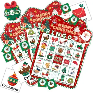 Bingo Game, Christmas Bingo Games for Family, Xmas Party Games Cards, Party Favors Supplies Decorations, 24 Players Game