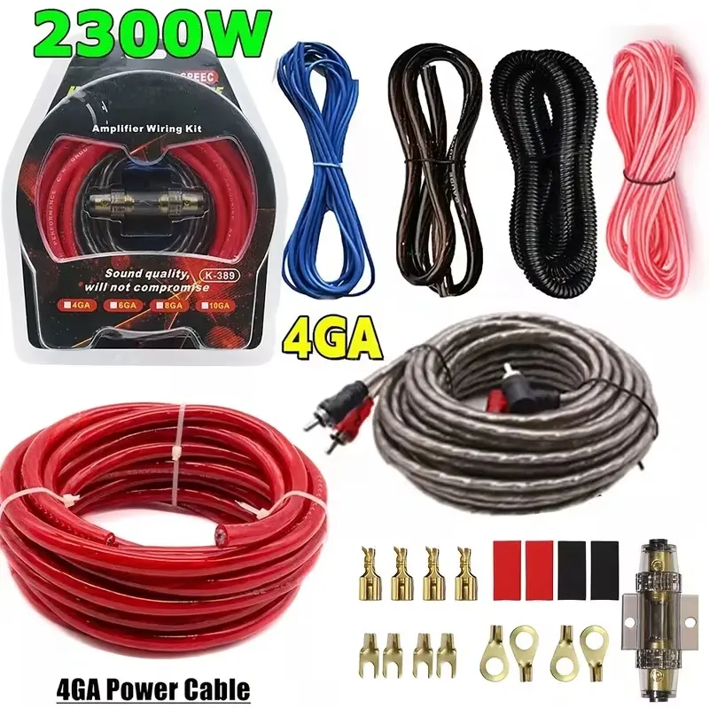2300W 4 Gauge Car Amplifier Wiring Kit, Complete Subwoofer Installation Harness with RCA Cables for Car Audio Stereo