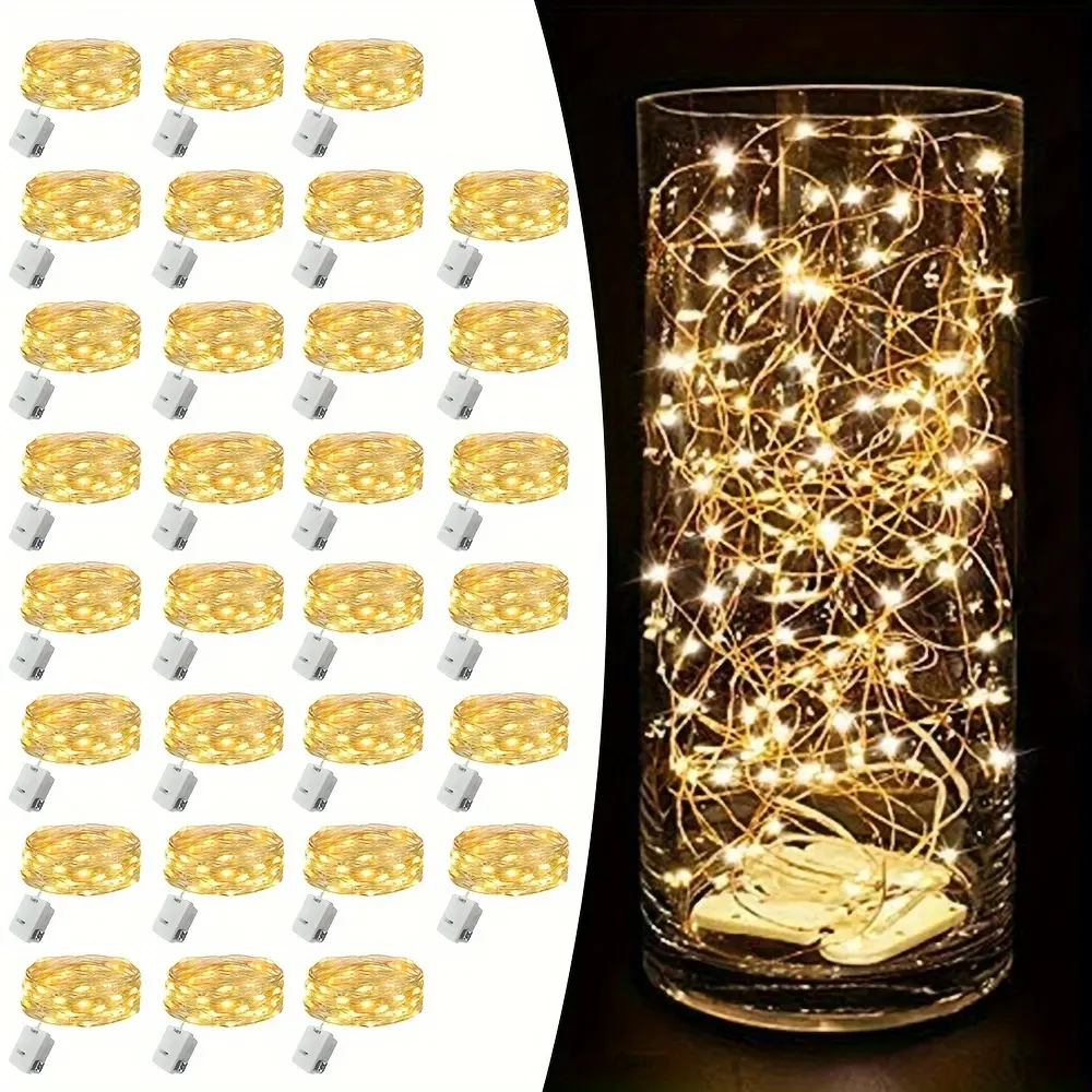 30 Pack LED Fairy Lights Battery Powered String Lights - 6.5ft 20pcs LED Silver Wire Bug Star and Moon Lights for DIY Handmade Wedding Table Decorations Party Bedroom Christmas Decorations, Room Decorations Halloween Decorations