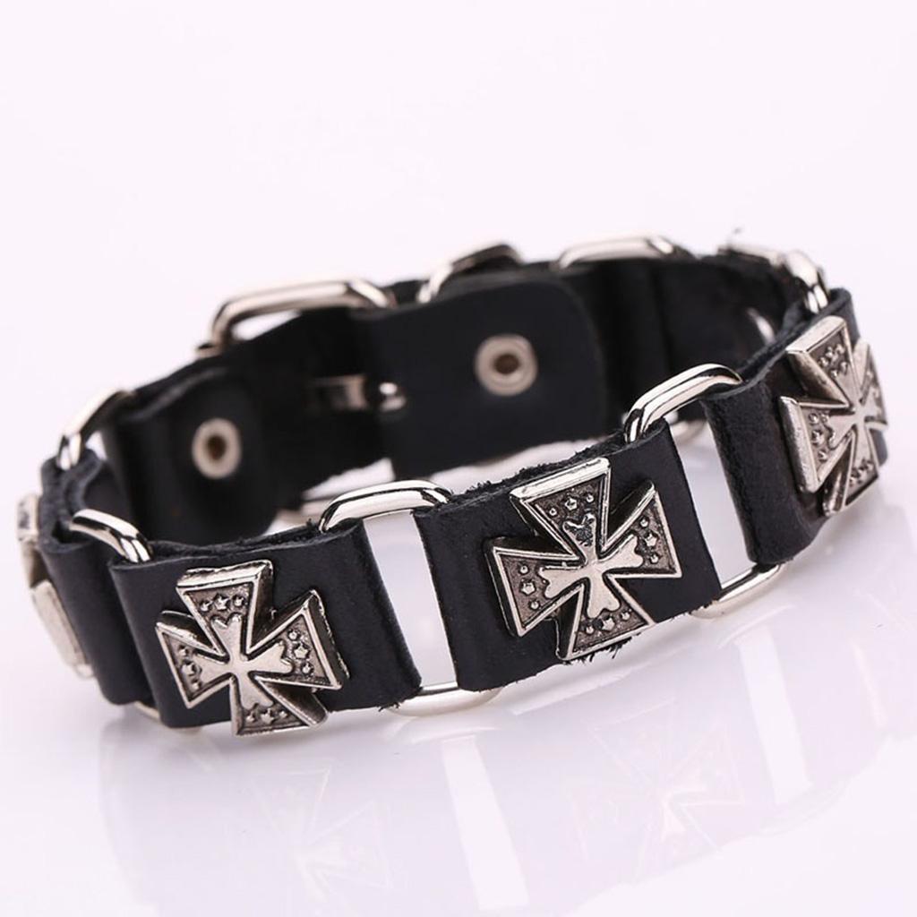 Men's Punk Adjustable Strap Bracelet Metal for Cross Cuff Bangle Wristba