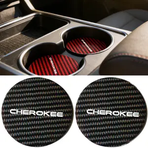2 Pcs Car Coaster Water Cup Holder, Anti-Slip PU Leather & Carbon Fiber Striped Design, Durable Protection for Jeep Cherokee