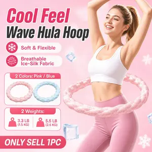 Cool Ice-Silk Wave Hula Hoop, Soft Spring Core Fitness Hoop for Adults, Breathable Fabric Cover, Quiet Smooth Spin, Flexible Workout Hoop for Home Exercise, Easy Store, Pink/Blue, 1.5kg/2.5kg