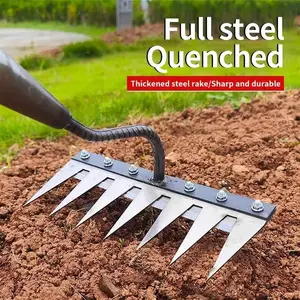 Heavy-Duty Metal Gardening Rake — For Backyard Lawn Maintenance, Weeding, and Soil Loosening. A Thatch Rake designed to aerate soil and gather fallen leaves. Capable of turning over soil and clearing weeds (Handle not included).