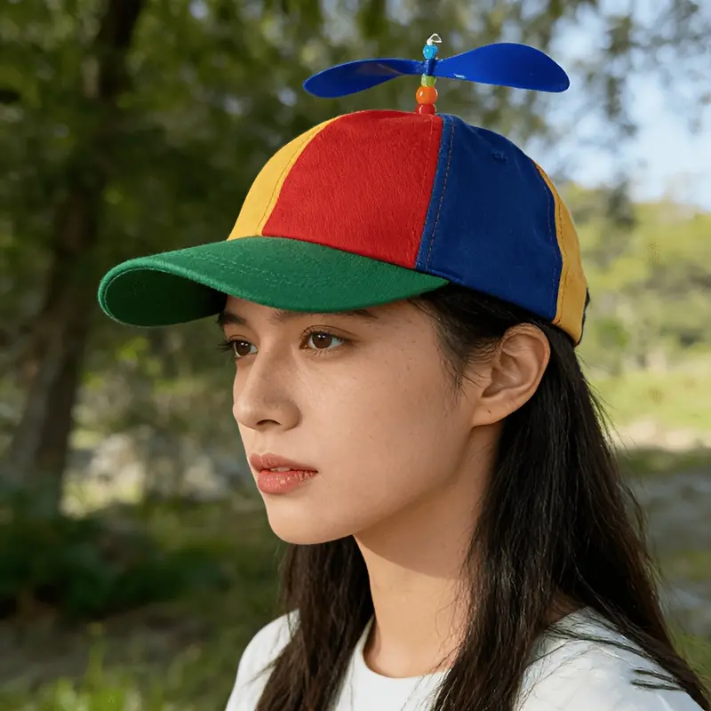 HavenThread Cotton Colorful Baseball Hat - Unisex Adjustable Snapback Cap with Rotatable Rainbow Helicopter Propeller, Fashion Accessory, Funny Gift for Adults for Parties, Festivals, Hats