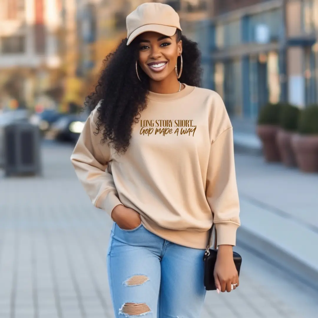 Women's "God Made A Way" Graphic Pullover Hoodie, Longsleeves Inspirational Statement Sweatshirt for Casual Wear
