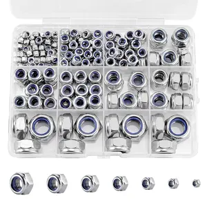 191 Pack M3 M4 M5 M6 M8 M10 M12 Lock Nuts, 304 (A2-70) Stainless Steel Nylon Insert Locknuts,Standard Inch Thread Nylock Nuts