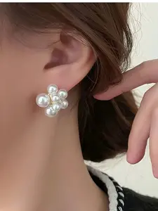 Pearl Flower Stud Earrings Pearl Embellished New Trendy Fashion Jewelry for Women, Simple Elegant Design Perfect for Daily Wear & Gift Ideas, High Quality Earrings