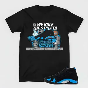 AJ 14 Black University Blue Sneaker Matching T-Shirt, Streetwear Apparel