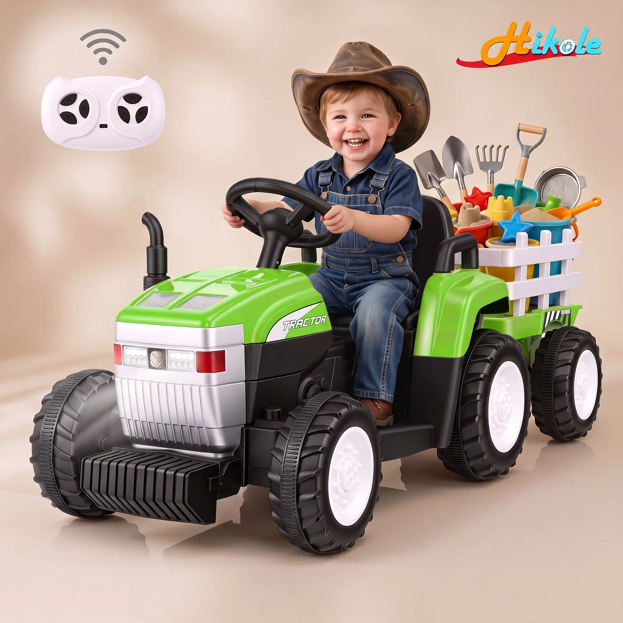 Hikole  Electric Ride-On Tractor with Trailer & Remote Control Extra-Large 24 volt Ride-On Tractor with Trailer & FM Radio, Durable Design for Kids Ages 3-7,tiktokshopbacktoschool,glowup ,SohoChic