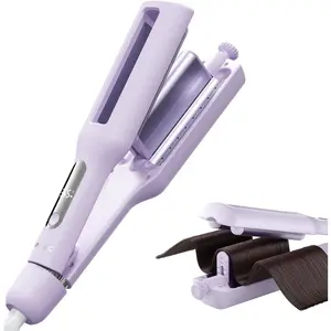 Flexiwave Adjustable 3 Barrel Ceramic Curling Iron Hair Crimper Waver Beach Waves Curling Wand 1.1’’/1.25’’/1.42’’/1.57’’, Ionic Deep Waver Hair Curler with CurlLock Tech, Dual Voltage