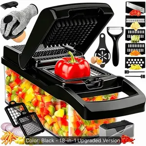 18-in-1 Manual Vegetable Chopper & Slicer - Kitchen Food Prep Utensil, Durable PET Plastic, Replaceable Blades, Compact Storage, No Power Needed, Sturdy User-Friendly Tool for Onions, Potatoes, Tomatoes