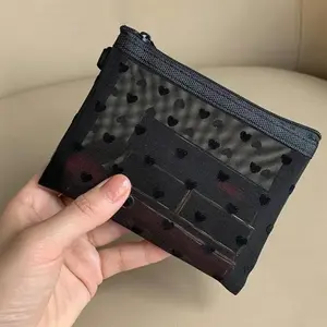 Heart Print Makeup Bag for Daily Use, New Portable Zip Cosmetic Organizer, Multi-Function Transparent Makeup Storage Pouch, Handheld Cosmetic Pouch