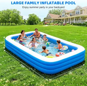 Large Inflatable Pool, 120"×70"×22" Blow Up Pool for Adults and Childrens, Full-Sized Family Swimming Pool, Summer Water Party, Outdoor, Garden Backyard
