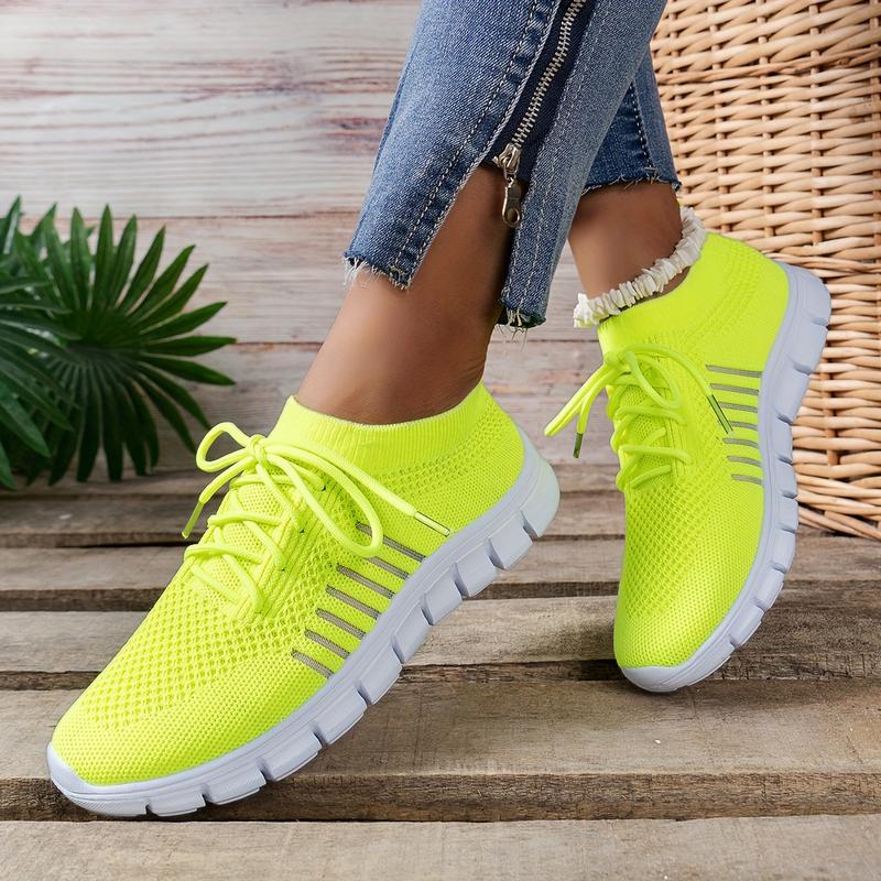 Women's Neon Green Athletic Sneakers - Breathable Mesh Fabric, Lightweight Running Shoes with EVA Sole, Lace-Up Low Top Design, All-Season Casual Footwear