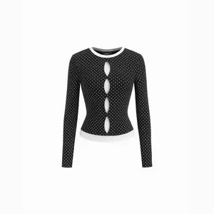 Cider Cotton-blend Polka Dot Two Tone Cut Out Top