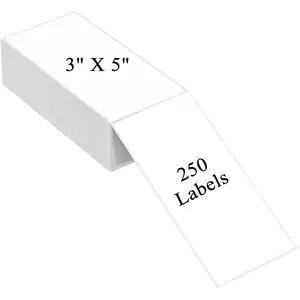 5" x 3" Thermal Labels, Fanfold Shipping Labels with Permanent Adhesive, White Printable Label Stickers for Barcodes, Addresses, Compatible with Zebra, Rollo Thermal Printer (5" x 3"-250pcs)