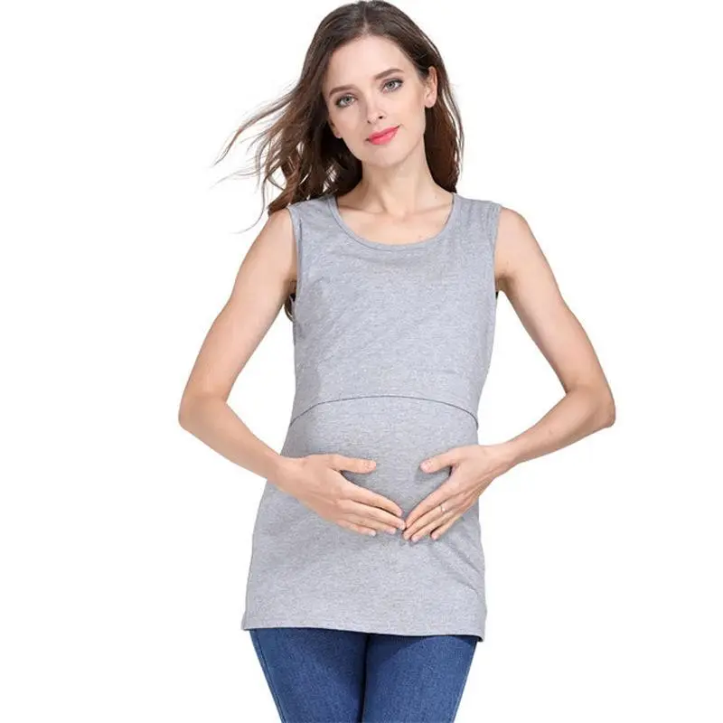 Summer round neck maternity breastfeeding vest, casual pure cotton maternity top, versatile large size women's vest