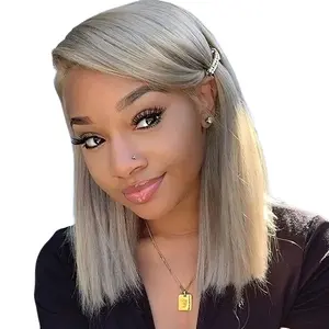 Ash Blonde Colored Wig 200% Density Full 13X4 Lace Frontal Wig Human Hair Blonde Short Bob Human Hair Wig For Women Pre-Plucked With Baby Hair Transparent Lace Front BOB Wigs Storage Pouch Zipper Bag, Heat Resistant