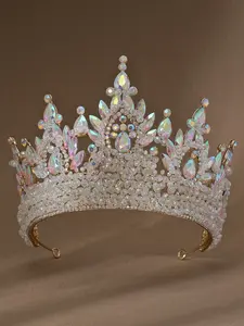Large Artificial Crystal Hair Hoop Crown Design for Women Wedding Prom Birthday Party Rhinestone Beauty Queen Princess Headband Silver Color All Seasons Casual Style