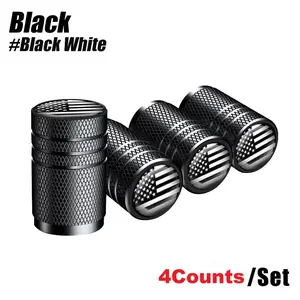Tire Valve Stem Cap Cover - (4 Pack) Tire Air Cap Metal with Plastic Liner Corrosion Resistant Leak-Proof Versatile Use American Flag for Car Truck Motorcycle Bike Black
