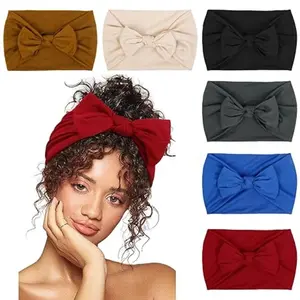 Women's 6-Pack Cute Bow Headbands, Elastic Wide Knot Design, Breathable Boho Style Hair Accessory for All Seasons