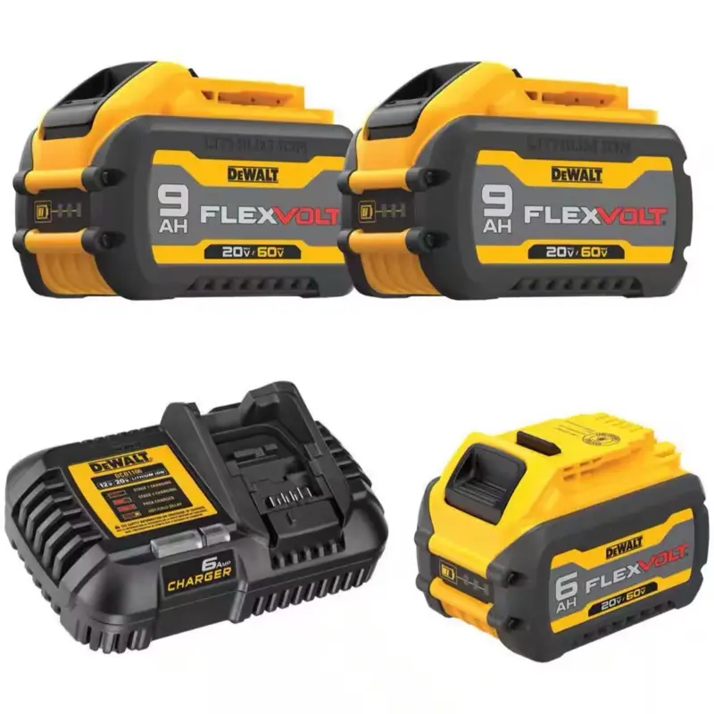 DEWALT FLEXVOLT 20V/60V MAX Lithium-Ion 9. 0Ah Battery Pack (2 Pack) and FLEXVOLT 20V/60V MAX 6. 0Ah Battery Pack with Charger