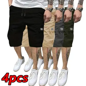 Men's Workwear Shorts Set of 4 - Non-Stretch Fabric with Zippered Pockets, American Vintage Style, Suitable for Outdoor Activities and Everyday Casual Wear - Multi-Pocket Design, Made of Non-See-Through Material, Versatile Apparel, Perfect for Outdoor Ent