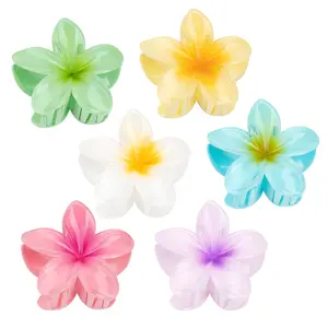 Hawaiian Flower Hair Claw Clip for Women 6 count Plumeria Flower Hair Clips for Thick Thin Hair Hawaii Hair Accessories - Glossy 1