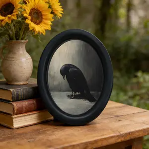 Mysterious Raven Oval Wall Art, Vintage Crow Painting, High-End Dark Home Decor, Perfect for Halloween, Christmas, Thanksgiving, Librariancore Wall Art