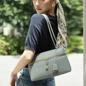 LP23  Box Bag Genuine Leather Women's Handbag with Gold Lock Adjustable Strap for Crossbody or Shoulder Wear Solid Color Chain Medium Size 8x5x3 Inc