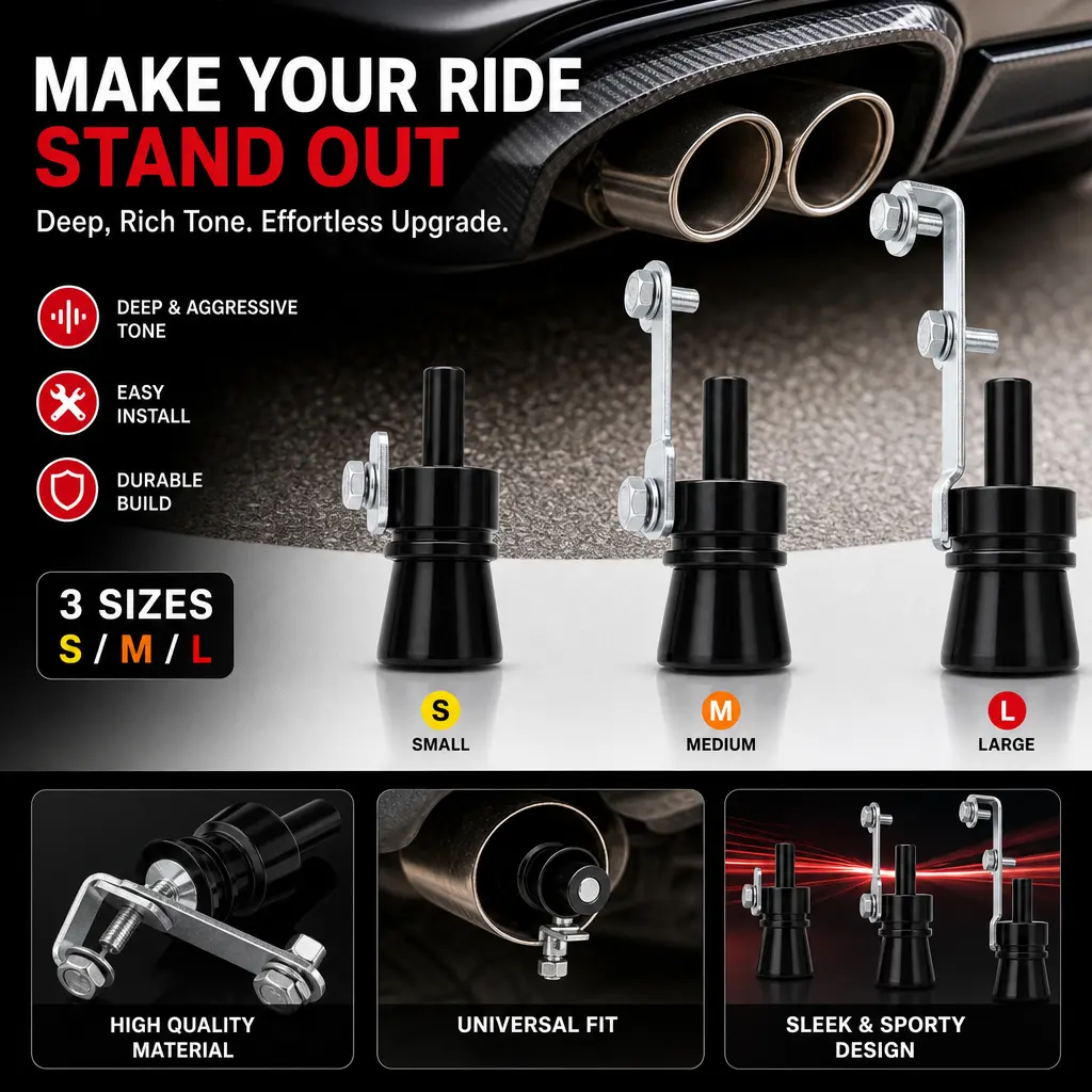 Car Exhaust Sound Enhancer Turbo Whistle Tool, 3 Sizes (S/M/L), Black Red Alloy, Loud Deep Sound Mod for Cars & Trucks