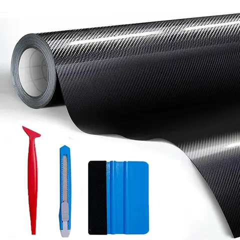 12" x 60" Gloss Black Carbon Fiber Car Wrap Vinyl Bubble Free Air Release Adhesive Car Wrap Film Roll DIY Decals with Cutter, Vinyl Squeegee,and Hand Tool ( 1 FT x 5 FT) - With Wrap Tools #fathersdaygift