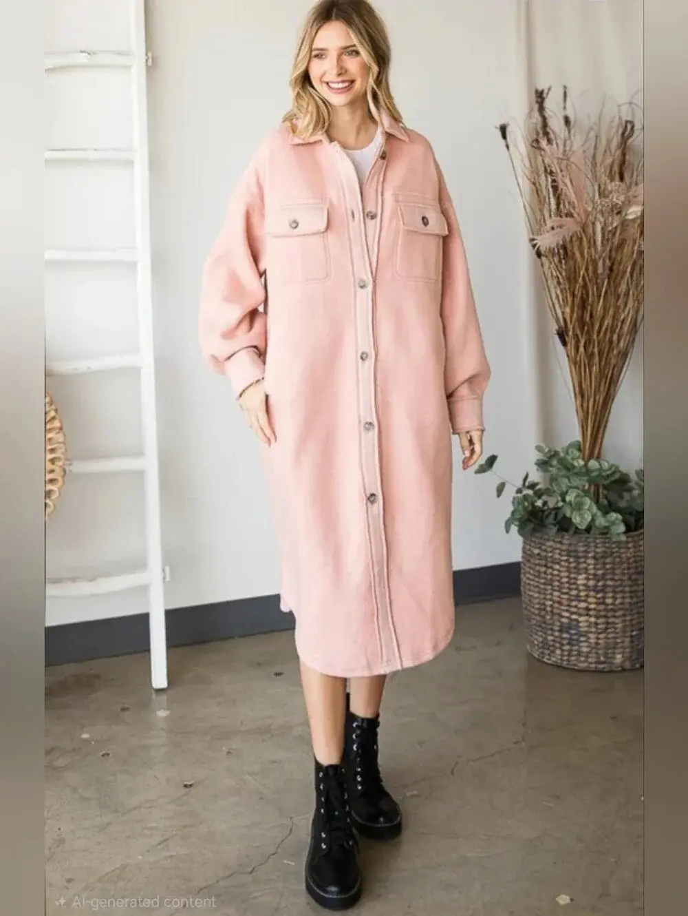 Blush Bliss Longline Jacket, Women's Oversized Jacket, Casual Button Up Shacket, Lightweight Layering Coat, Relaxed Fit Outerwear, Fall Fashion_01