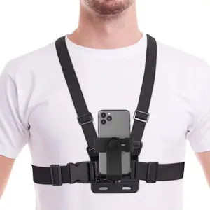 Mobile Phone Chest Mount Harness Strap Cell Phone Holder Mount for Video Recording Bike/Kayak/Fishing/Skateboard POV/for iPhone/Samsung for GoPro Hero 10 9 8/Insta360/DJI Action Camera, Black neck Rubber Clip