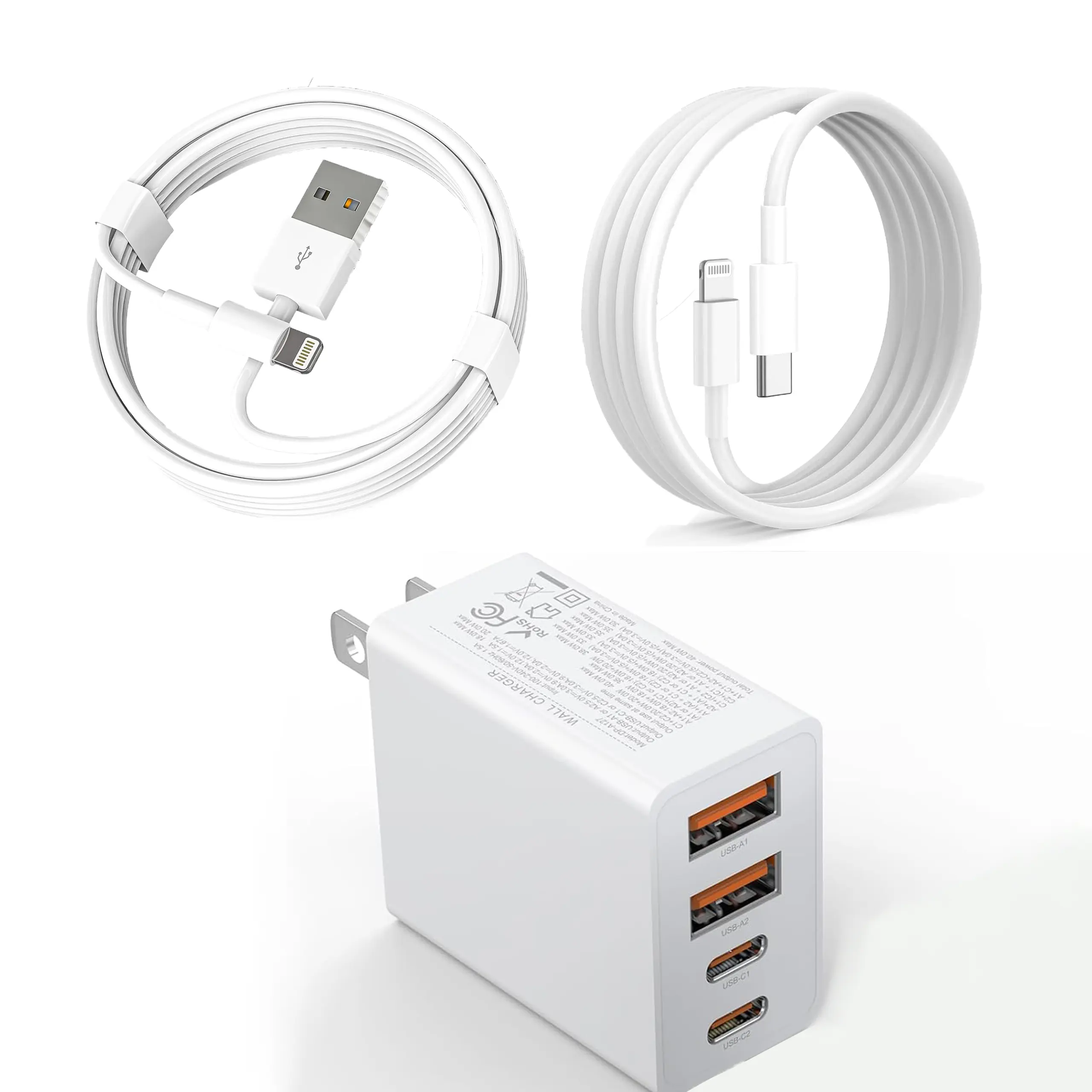 JOZASHON 2Pack USB C Charger Block, 40W Fast USB C Wall Charger 4-Port PD Power Adapter + QC Wall Plug Multiport Type C Charging Block Cube for iPhone 16 15 14 Pro Max XR XS 8 7, iPad, Galaxy, Tablet - White Electronic Cellphone and Smartphone