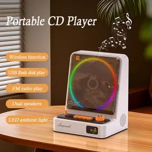 Wireless CD Player with FM Radio U-Disk Play, Portable Music Player Audio Device with Color Lights Dual Speakers Rechargeable Battery Remote Control Optical Port