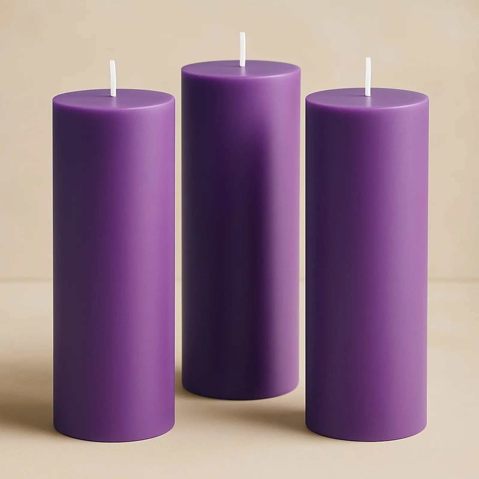 6-Pack Unscented Paraffin Wax Pillar Candles - 3"x9" Purple, Dripless with Smokeless Wicks, 90-Hour Long-Lasting Clean Burn, Home Decoration, Party, Churches Supplies