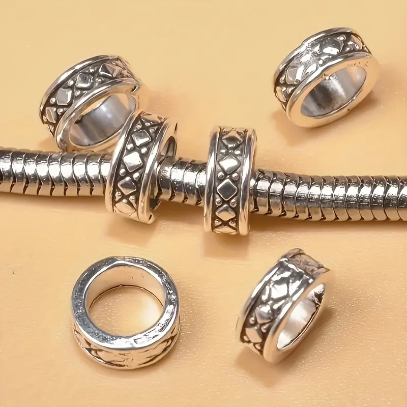 100pcs Ancient Silvery Alloy Large Hole Spacer Beads - Metal Decorations, DIY Jewelry Making Supplies for Bracelet, Necklace
