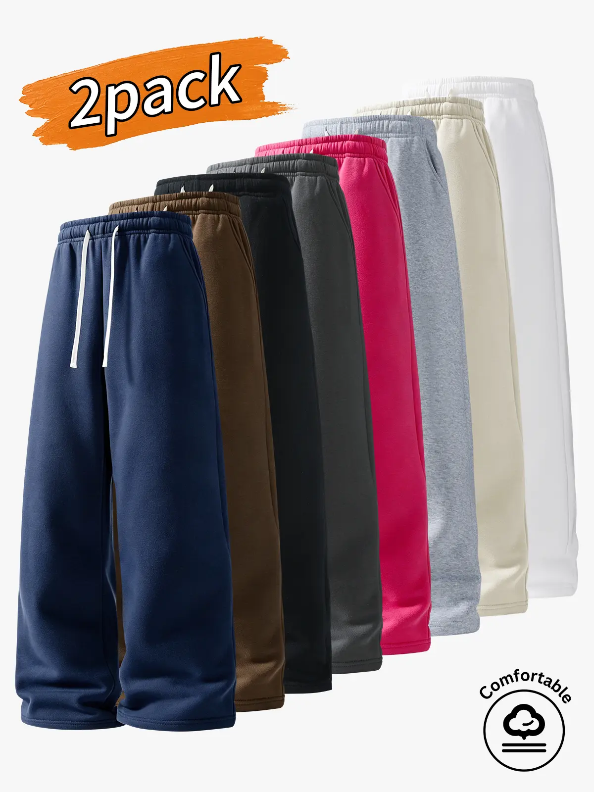 2-pack men’s long pants, men’s casual long pants, men’s sweatpants.Elastic waistband with drawstring design, loose straight cut that flatters the leg shape.Available in multiple colors, this simple solid-color item is versatile for everyday casual wear,