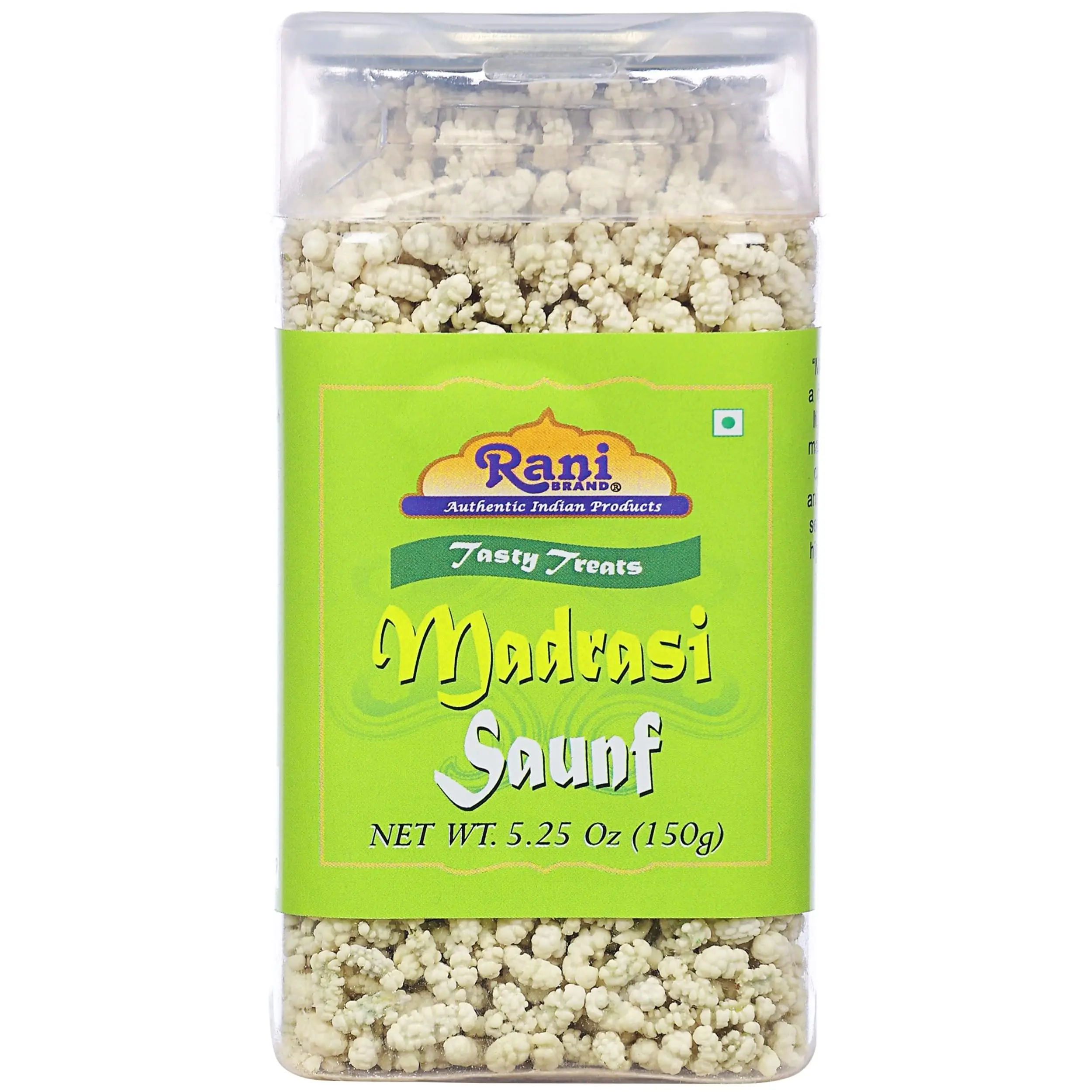 Rani Madrasi Saunf 5.25oz (150g) Vacuum Sealed, Easy Open Top, Resealable Container ~ Indian Tasty Treats | Vegan | Gluten Friendly | NON-GMO | Indian Origin
