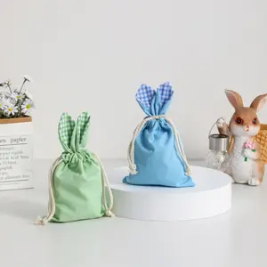 Solid Color Easter Bunny Drawstring Bag – Canvas Gift & Sublimation Basket for Egg Hunts & Holiday Gifts