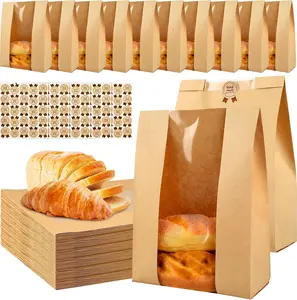 100 count Bread Bags for Homemade Bread,  Sourdough Paper Bags with Window 13.7x8.2x3.5in Large  Bakery Paper Packaging with Sealing Stickers for Storage Cookie  Snack Breakfast