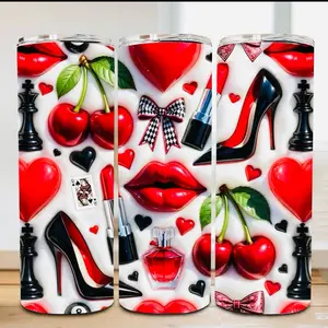 Cherries and Lipstick 20 oz Tumbler - BPA Free, stainless steel, Leak proof, durable, with clear lid