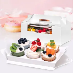 6 Count Cupcake Boxes,8 Sets White Cupcake Containers with Window for Weeding Birthday Holiday Bakery Supplies Party Decorations 9.3" x 6" x 3.5"