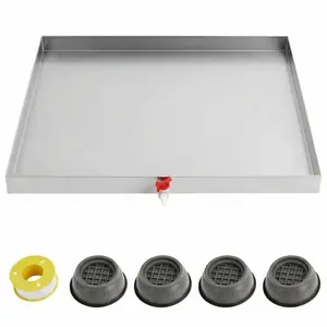 28 x 30 Inch Stainless Steel Washing Machine Drain Pan with Drain Hole & Hose Adapte, Heavy Duty Washer Drip Tray for Floor Protection, Includes 4 Suction Cup Pads & PTFE Tape for Laundry Room