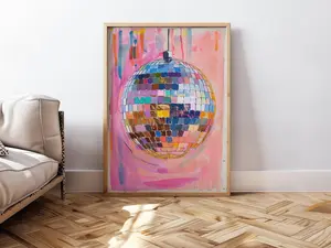 Hand Drawn Disco Ball Painting Printable Wall Art For Home Decor Pink Disco Ball Poster Aesthetic Printable Art Glossy Friend Ornaments Room