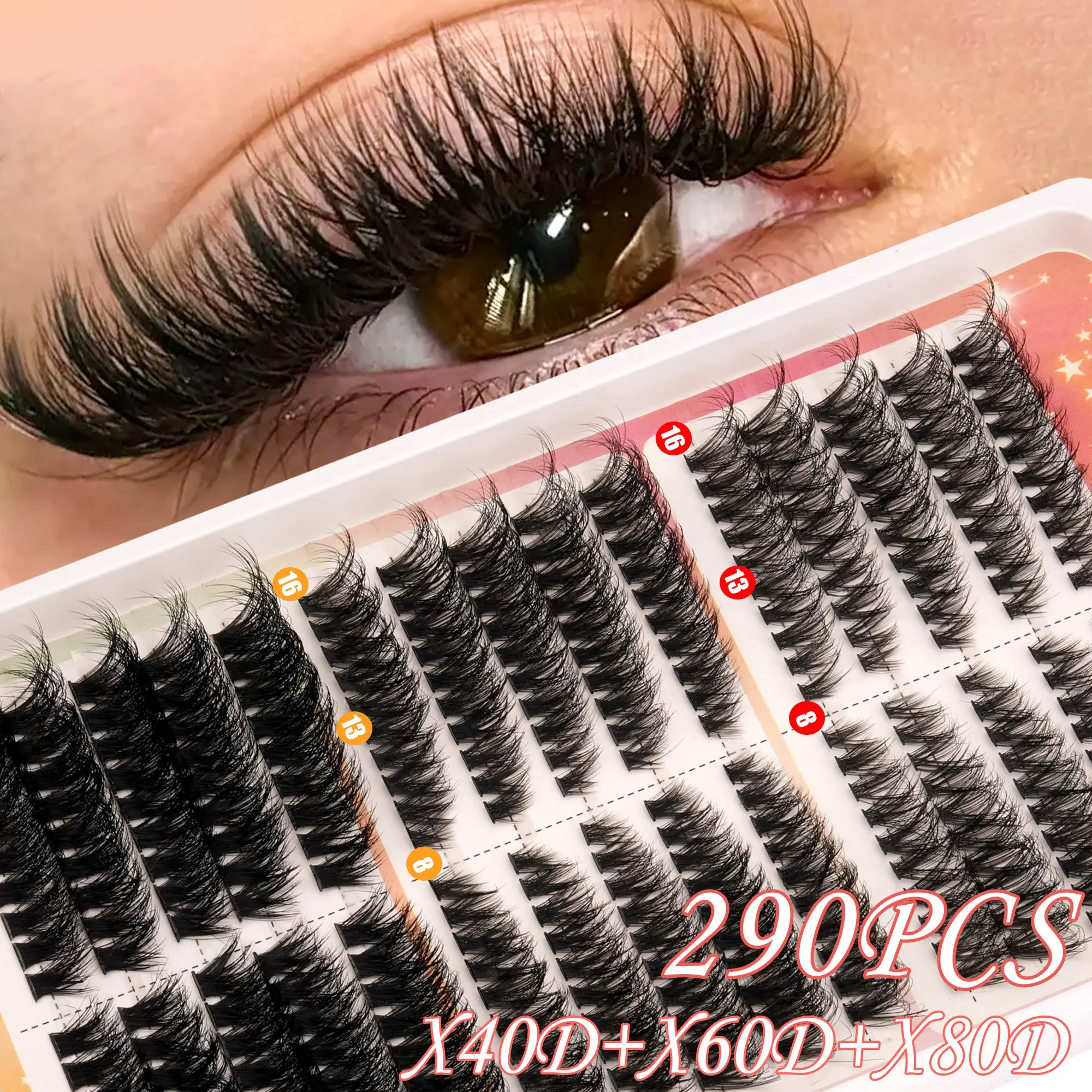 290pcs Mixed Lash Cluster Set, D Curl & Dense Texture, Reusable Beginner-Friendly Makeup, Perfect for Daily Wear, Dates, Parties, Travel Essentials
