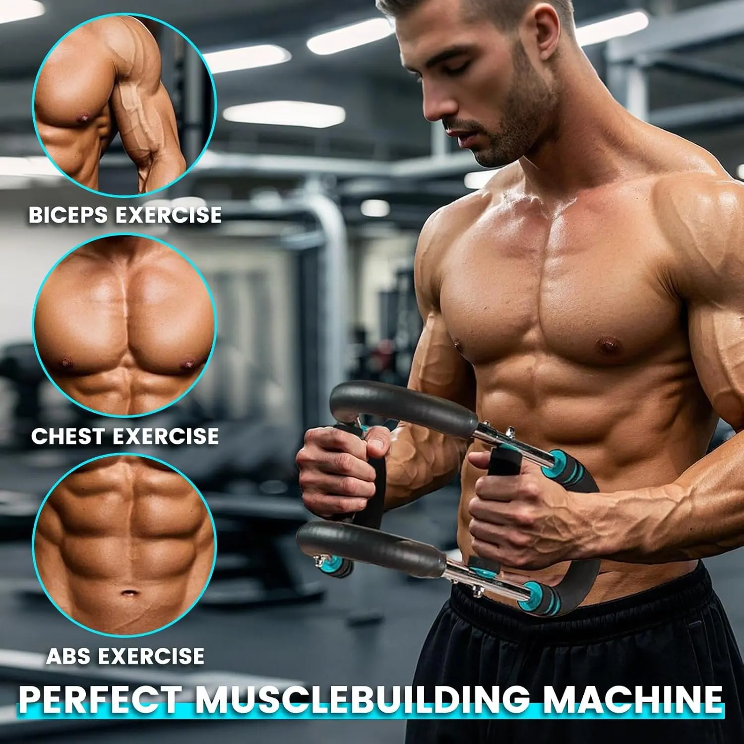 Pro Adjustable Arm&Chest Muscle Trainer for Men-Detachable Stainless Fitness Tool With Blue Grips, Ideal for Beginners and Enthusiasts, Black, Strength Training Accessory | Adjustable Resistance | Anti-Slip Grips, Home Workout Equipment